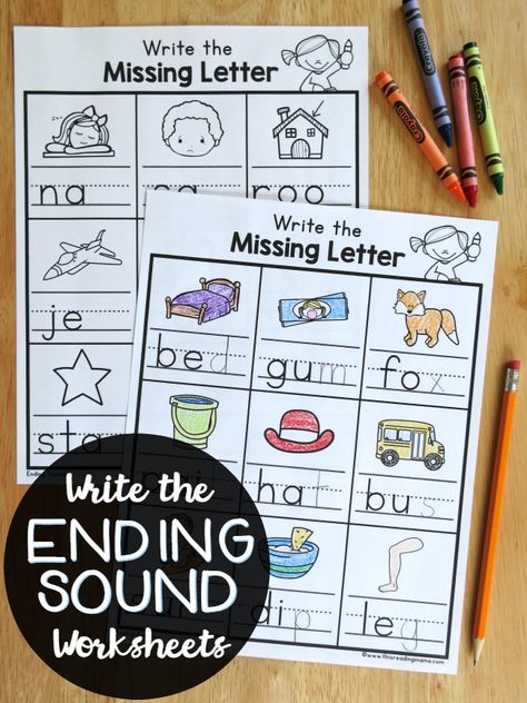 Write the Ending Sounds Worksheets {FREE} - This Reading Mama Ending Sounds Kindergarten, Ending Sounds Worksheets, Beginning Sound Worksheets, Kindergarten Intervention, Ending Sounds, Beginning Sounds Worksheets, Alphabet Sounds, Preschool Reading, Kindergarten Ela