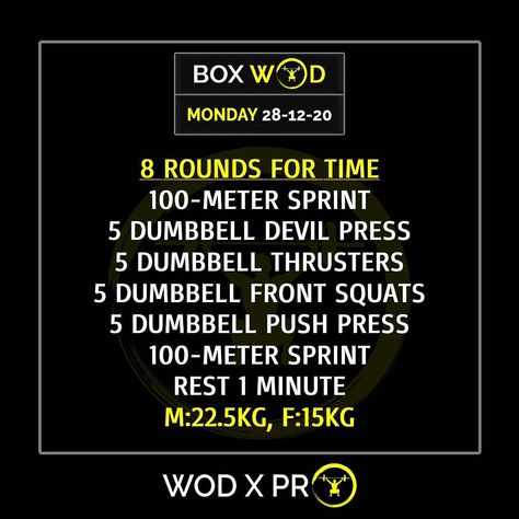 Crossfit Wods With Running, Crossfit Wod With Running, Monday Crossfit Workout, Monday Wod Crossfit, Box Wod Workouts, Thrusters Workout, Dumbbell Wod, Crossfit Body Weight Workout, Wod Workouts