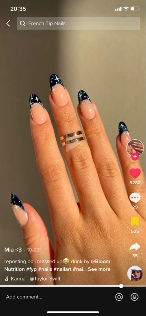 Gvf Concert Nails, Under The Stars Nail Ideas, Under The Stars Nail Design, Midnights Taylor Swift Aesthetic Makeup, Celestial Nails Acrylic Almond, Star Ombre Nails, Taylor Swift Midnights Inspired Nails, Starry French Tip Nails, Midnight Inspired Nails