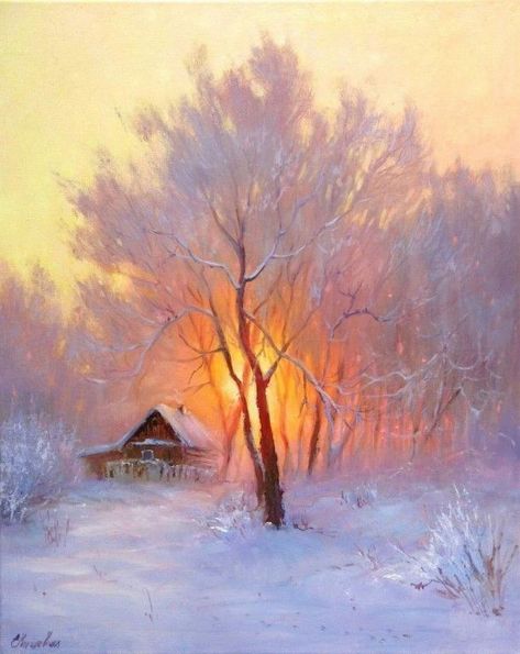 Winter Scene Paintings, Winter Landscape Painting, Snowy Landscape, Winter Painting, Landscape Art Painting, Impasto Painting, Winter Scenery, Winter Pictures, Winter Art