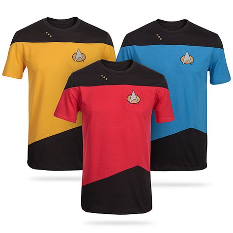 Star Trek TNG Uniform Tee Star Trek Party, Star Trek Shirt, Fandom Star Trek, Star Trek Crew, Star Trek Uniforms, Star Trek Tng, Nerd Outfits, Think Geek, Nerd Love