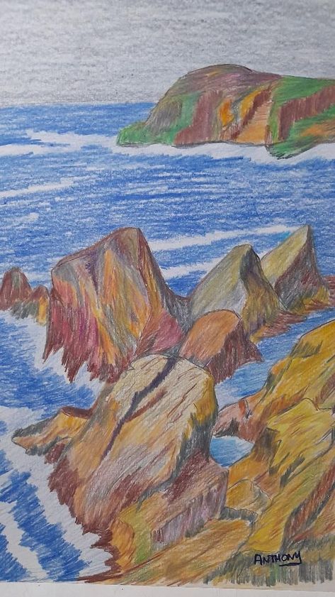 Landscape Crayon Art, Colour Pencil Art Landscapes, Pencil Drawings Of Love, Beach Drawing, Drawing Scenery, Color Pencil Sketch, Pencil Drawings For Beginners, Gcse Art Sketchbook, Colored Pencil Artwork