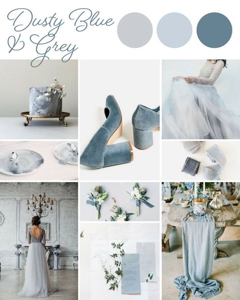 Blue And Grey Wedding, Wedding Color Palettes, Winter Wedding Colors, Grey Wedding, Blue Themed Wedding, Dusty Blue Weddings, Wedding Theme Colors, Wedding Color Palette, Gray Weddings