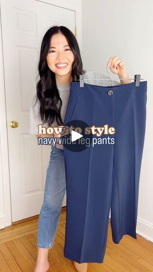 How To Style Navy Blue Pants, Navy Blue Wide Leg Pants Outfits, Navy Work Pants Outfit, Navy Wide Leg Pants Outfit, Navy Blue Pants Outfit Women, Pants Teacher Outfit, Navy Pants Outfit Work, Summer Office Style, Navy Blue Pants Outfit