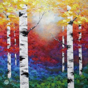 Melissa Mckinnon, Fall View, Forest Landscape Painting, Boom Kunst, Contemporary Landscape Artists, Birch Tree Art, Tree Paintings, Aspen Tree, Pot Crafts