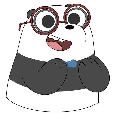 Look how cute Panda from We Bare Bears looks good with these glasses and a bow tie. He looks like a very cute nerd. And why is he so happy? Probably because you noticed this cool sticker from We Bare... We Bare Bears Panda, We Bare Bears Ice Bear, Bare Bears Ice Bear, Bears Cartoon, Cute Nerd, We Bare Bears Wallpapers, Ice Bear, Anchor Embroidery, Bear Character