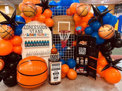 Basketball Theme 3rd Birthday Party, Basketball Theme Decorations, Allstar Sports Birthday Party, Basketball Candy Table, Knicks Birthday Party, Nba Draft Party Ideas, 3 Pointer Basketball Birthday, Basketball Second Birthday Party, Basketball Party Backdrop