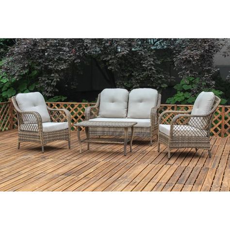 Bay Isle Home Wille 4 Piece Rattan Sofa Seating Group with Cushions & Reviews | Wayfair Recycler Diy, Wicker Patio Chairs, Porch Chairs, Sofa Seating, Rattan Furniture Set, Furniture Sofa Set, Rocker Chairs, Rattan Sofa, Patio Sofa