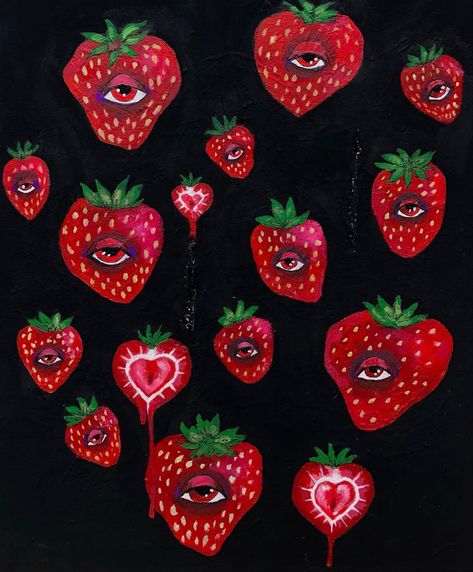 Monster Strawberry, Spooky Fruit, Strawberry Pfp, Strawberry Halloween, Inktober Ideas, Strawberry Art, Fruits Drawing, Picnic Birthday, Goth Aesthetic