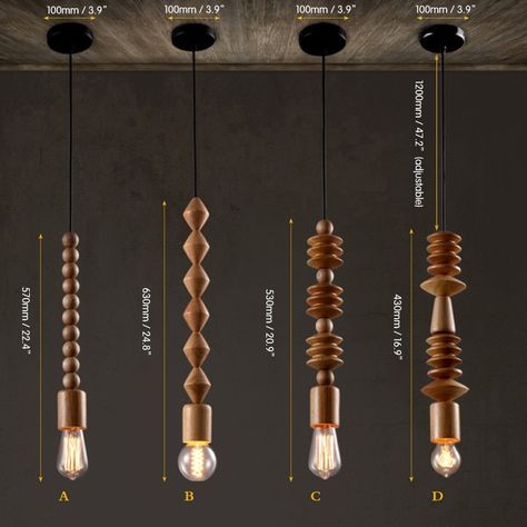 Rustic Wood Bead Mini Single-Light Exposed Edison Bulb Pendant Light