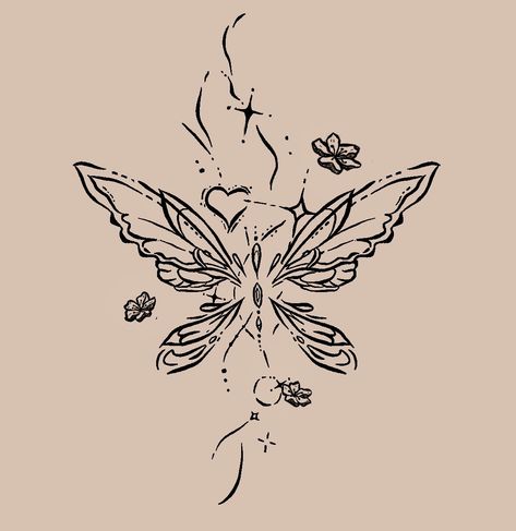 Butterfly tattoo with flower blossoms, sparkles, heart sparkles butterfly gems flowers Muster Tattoos, Small Pretty Tattoos, Cute Little Tattoos, Discreet Tattoos, Spine Tattoos, Subtle Tattoos, Dream Tattoos, Elegant Tattoos, Little Tattoos