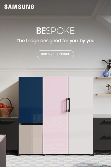 The new Samsung Bespoke Refrigerator is available now. Choose your finishes, colours and your fridge layout to make something truly unique that shows your style. Start building the fridge of your dreams today. Samsung Bespoke Column Fridge, Fridge Layout, Samsung Bespoke Fridge, Samsung Bespoke Refrigerator, Bespoke Fridge, Bespoke Refrigerator, Single Door Fridge, Fridge Design, Smart Fridge