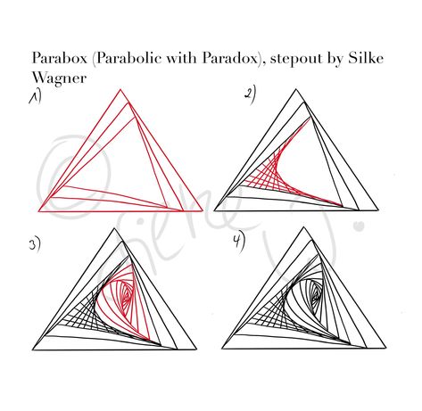 Parabolic and Paradox pattern step out for freehand drawing, Zentangle Inspired Art, Tangling, Geometric Art, Art in math Paradox Zentangle, Art In Math, Drawing Zentangle, Pattern Step By Step, Blank Books, Zentangle Pattern, Freehand Drawing, Tangle Patterns, Pattern Steps