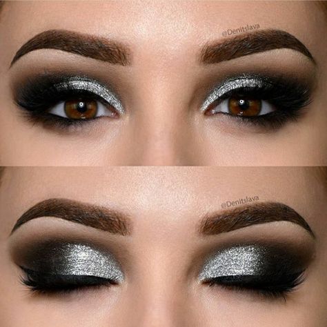 Semi Makeup, Eyeshadow Brown Eyes, Silver Smoky Eye, Sabrina Style, Easy Natural Makeup, Makeup Ideas For Brown Eyes, Prom Makeup For Brown Eyes, Natural Makeup For Brown Eyes, Silver Makeup