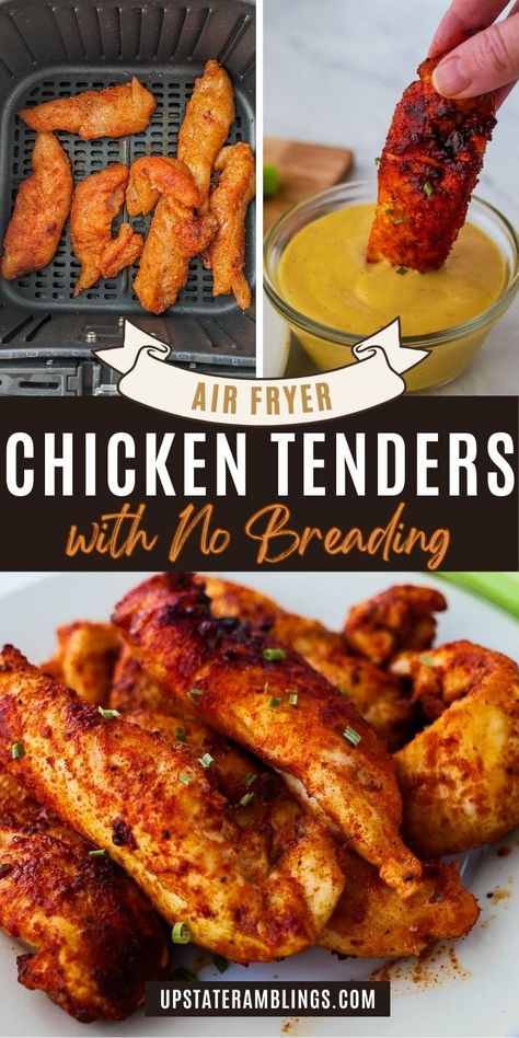 Craving a delicious and guilt-free meal? Try these Air Fryer Chicken Tenders with No Breading! This easy recipe delivers perfectly cooked, tender chicken that's packed with flavor. Ideal for anyone on a low-carb or keto diet. Air Dry Chicken Tenders, Air Chicken Tenders, Ww Chicken Tenders, Air Fry Chicken Recipes Healthy, Air Fryer Homemade Chicken Tenders, Air Fryer Chicken Breast Strips, Best Air Fryer Chicken Tenders, Keto Chicken Air Fryer Recipes, Air Fryer Crispy Chicken Tenders