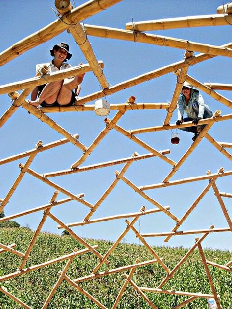 Bamboo dome Bamboo Dome, Bamboo Building, Bamboo Structure, Bamboo Architecture, Bamboo Construction, Bamboo House, Dome House, Bamboo Design, Natural Building