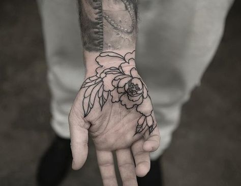 floral line drawing, around heel of hand, on palm. Tattoo On Heel, Hand Palm Tattoos, Palm Tattoo, Palm Tattoos, Hand Tats, 1 Tattoo, Mandala Tattoo, Skin Art, Piercing Tattoo