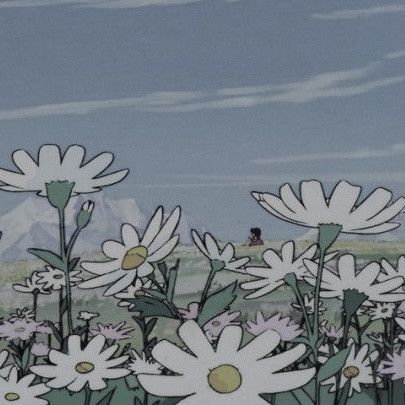 anime aesthetic spotify playlist worship pastel blue flowers 80s 90s eighties nineties daisy daisies field meadow sky clouds Persona Anime, Blue Anime, Japon Illustration, Old Anime, Anime Scenery Wallpaper, Aesthetic Images, Retro Aesthetic, Aesthetic Vintage, Scenery Wallpaper