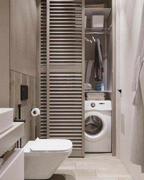 30 Smart Bathroom Design Ideas With Washing Machine - Engineering Discoveries Laundry Bathroom Combo, Small Utility Room, Utility Room Designs, Laundry Room Closet, Laundry Room Layouts, Laundry Design, Laundry Room Bathroom, Smart Bathroom, Modern Laundry Rooms