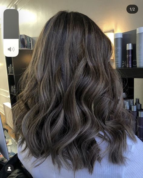 Asian Hair Ash Brown Highlights, Balayage With Dark Base, Brunette Balayage Hair Natural Curls, Hair Dye Ideas For Medium Length Hair, Subtle Ash Brown Balayage On Black Hair, Cool Tone Brown Highlights, Korean Balayage Hair, Ash Dark Brown Hair, Dark Mushroom Brown Hair Color