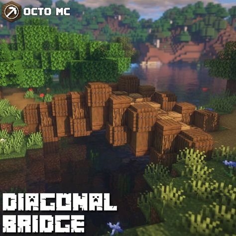 Octo the Minecraft builder on Instagram: “Here's my take on a diagonal bridge, and honestly it turned out better than expected ⁣ Should I build a diagonal house? 🤔 ⁣⁣⁣⁣⁣⁣⁣⁣⁣⁣⁣⁣⁣…” Minecraft Diagonal Bridge Ideas, Diagonal Minecraft Building, Dragon Bridge Minecraft, Minecraft Diagonal Builds, Bridge Minecraft Ideas, Spruce Bridge Minecraft, Cute Bridge Minecraft, Minecraft Wooden Bridge, Minecraft River Bridge