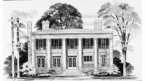 Rear Antebellum Homes House Plans, Colonial Entrance, Southern Colonial House Plans, Second Story Porch, Southern Colonial, Neoclassical House, Southern House Plan, Colonial House Plans, Bathroom Farmhouse Style