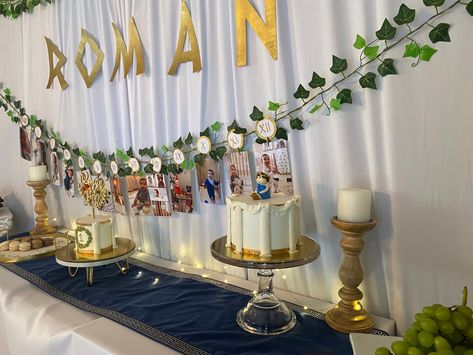 Roman Empire Birthday Party, Roman Empire Party, Greek Party Decorations, Rome Party, Boho First Birthday, Toga Party, 1st Birthday Themes, Themed Birthday Party, Greek Gods