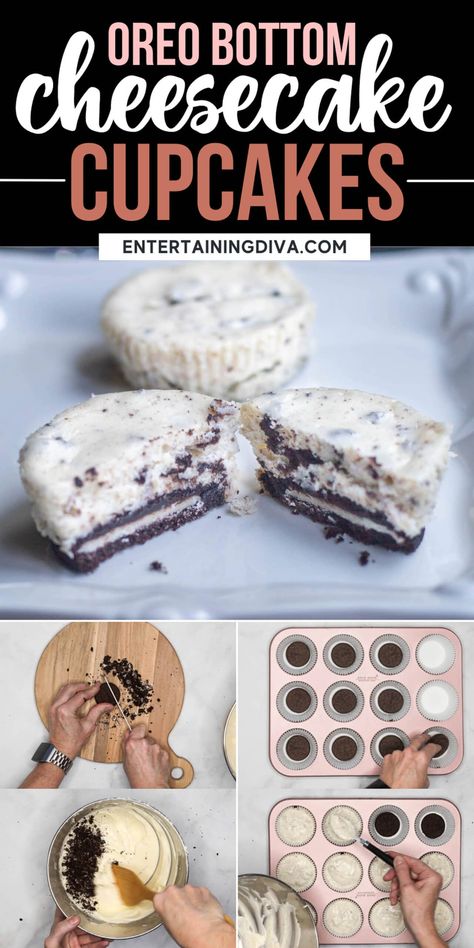 Mini Oreo Cheesecakes (With An Oreo Cookie Crust) Themed Shots, Mini Cheesecake Cupcakes, Oreo Cheesecake Cupcakes, Cheesecake Cupcakes Recipe, Oreo Cheesecake Bites, Mini Oreo Cheesecake, Oreo Cheesecake Cookies, Cookies And Cream Cheesecake, Oreo Cookie Crust