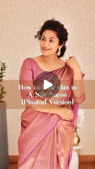 Parvathy on Instagram: "How to look slim in a silk saree ( pleated version)

Saree : @chelaclothing 

1. Choose a saree which is dark in color and having a bronze or antique gold zari rather than yellow, light gold or silver zari
2. Go for narrow border and small elongated designs
3. Saree must be light weight and not puffy type
4. Well fitted blouse with deep u neck and 3/4th sleeve
5. Wear a good shape wear underskirt 
6. Take neat hip pleats
7. Take wide front pleats, stagger them and tuck it little left to your naval. This will give a look of reduced hip
8. Pull the first pleat away from neck to create a smooth slanting
9. Dont take too many small pleats for your pallu , instead take only 5-6 pleats
10. Try not to over accessorize 

Last not least carry the saree with lots of confidenc Silk Saree Pleated, Princess Cut Blouse, Pleated Saree, Blue Silk Saree, Fitted Blouse, Bun Styles, Desi Style, Blouse Neck, Shape Wear