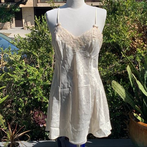 Victoria’s Secret Vintage Chemise Gown New! Jacquard Print Lace Inlays Adjustable Straps Size Medium Vintage Victoria Secret Slip Dress, Night Gown Aesthetic, Pajama Ideas, Silk Sleep Dress, Gown Aesthetic, Thrift List, Cute Nightgowns, Black Lace Corset Top, Victoria Secret Slip Dress