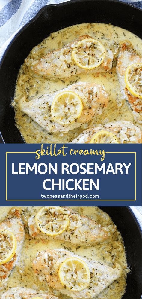 A quick and easy meal you can make in just one skillet! Skillet Creamy Lemon Rosemary Chicken will become a new family favorite. In just a little over 30 minutes, you can have a tender and juicy chicken full of flavor. Great for busy weeknights and entertaining! Rosemary Chicken Recipe, Rice And Vegetables, Rosemary Recipes, Lemon Rosemary Chicken, Easy Skillet, One Skillet, Lemon Rosemary, Rosemary Chicken, Easy One Pot Meals