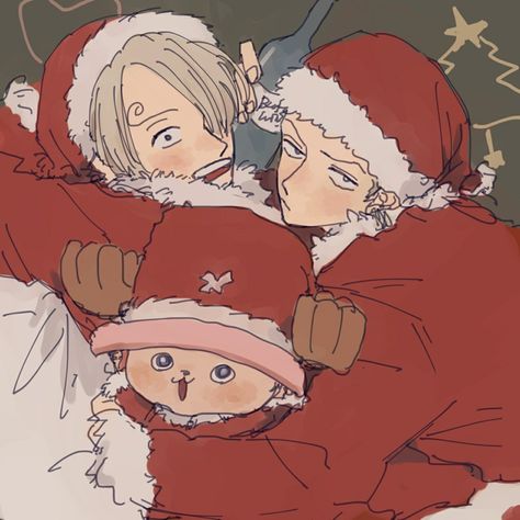 Merry Christmas, Santa Claus, outfits, Zoro, Sanji, Chopper, yaoi, ZoSan, booze, presents, bag; One Piece Merry Christmas Meme, Zoro Chopper, Sanji Zoro, Tony Tony Chopper, Christmas Memes, One Piece Man, One Piece Crew, Santa Outfit, Anime Christmas