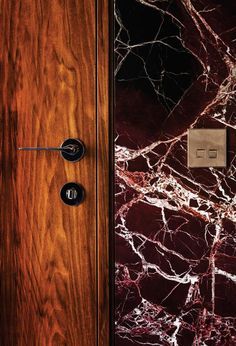 <strong>CITY OF GODS</strong> | Dramatically veined red lepanto marble on the walls in the hotel. Materials And Textures, Marble Effect, Hotel Design, Marble Stones, Architecture Details, Interior Details, The Door, Interior Inspiration, Interior Architecture