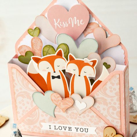 Fox Couple, Box Cards Tutorial, Heart Envelope, Lori Whitlock, Envelope Box, Valentine Box, 3d Cards, Card Tutorial, Box Card