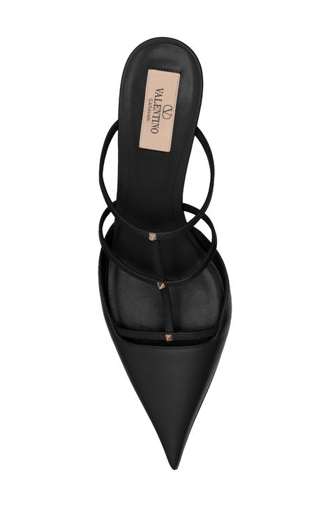 Valentino Garavani Rockstud Wispy Pointed Toe Mule in Nero at Nordstrom, Size 5Us Check more at https://beautyfashionideas.com/heels/valentino-garavani-rockstud-wispy-pointed-toe-mule-in-nero-at-nordstrom-size-5us/ High Heels Luxury Brand, Fall Flats 2024, Manolo Heels, Expensive Heels, Heels Accessories, Elegant Shoes Heels, Valentino Heels, Black Heeled Sandals, Pointy Pumps