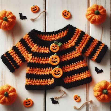 Crochet Child Sweater, Girls Poncho Crochet Pattern, Crochet Baby Halloween, Crochet A Pumpkin, Dark Crochet, Crochet Halloween Decorations, Halloween Knitting Patterns, Halloween To Christmas, Baby Sweater Pattern