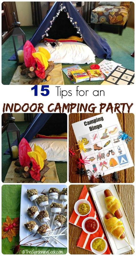 These 15 tips for an indoor camping party will have your children squealing with glee. thegardeningcook.com #TysonLifesanAdventure #ShareIt #ad Indoor Camping Party, Hot Dog On A Stick, Camping Party Decorations, Indoor Birthday, Indoor Camping, Camping Theme Party, Camping Birthday Party, Camping Parties, Family Fun Night