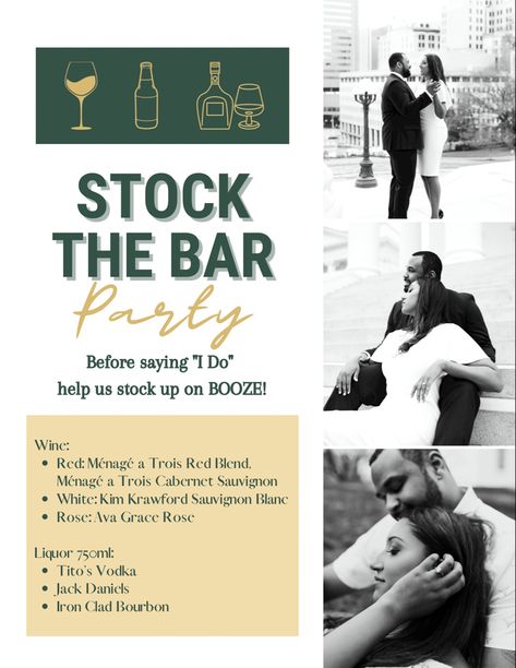 Stick The Bar Party Ideas, Fill The Bar Party, Stock The Bar Party Ideas Wedding, Stock The Bar Party Ideas, Stock The Bar Engagement Party, Stock The Bar Party, Engagement Party Games, Brothers Wedding, Couples Bridal Shower