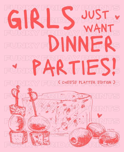 Hosting Birthday Dinner, Girl Dinner Trend, Housewarming Ideas Party, Girly Dinner Party, Pink Party Aesthetic, Pastel Pink Poster, Pink Dinner Party, Girls Dinner Party, Birthday Graphic Design