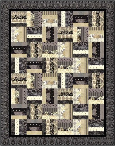 Jelly Roll Railfence Quilt Black And White Quilt, Colchas Quilting, Rail Fence Quilt, Jelly Roll Patterns, Jelly Roll Quilt Patterns, Quilt Modernen, Quick Quilt, Rail Fence, Quilt Care