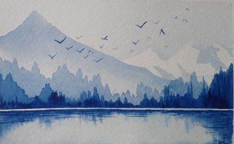 Monochrome paintings with Watercolor - Learn to paint using a single color | Skillshare Projects Monochrome Watercolour Paintings, Monochromatic Watercolor Landscapes, Single Color Watercolor Paintings, Monochromatic Painting Watercolors, Single Color Painting, Monochrome Drawing Colour, Monochrome Art Illustration, Monochrome Painting Watercolor, Monochromatic Painting Ideas Monochrome