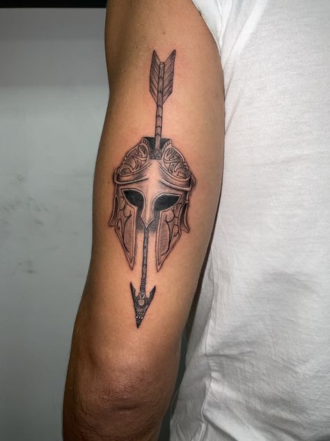 Small Tricep Tattoo For Men, Men’s Tricep Tattoo, Warrior Tattoos For Men, Ares Tattoo, Triceps Tattoo, Tricep Tattoo, Tricep Tattoo Men, Sparta Tattoo, Tricep Tattoos