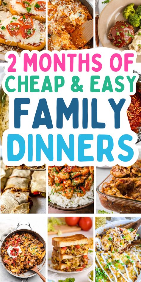 Cheap homemade dinners for a family on a budget, with healthy chicken and casserole recipes, crockpot pasta meals, and kid-friendly easy ground beef skillet dinners so your groceries budget stays affordable. Cheap Family Meal Plan, Easy Meals For Busy Families, Budget Friendly Crockpot Meals Families, Dinner Budget Recipes, Family Dinner On A Budget, Family Of 4 Meals On A Budget, Simple Meals For Dinner Budget, Budget Family Dinners, Cheap Dinner Ideas For Family Of 6