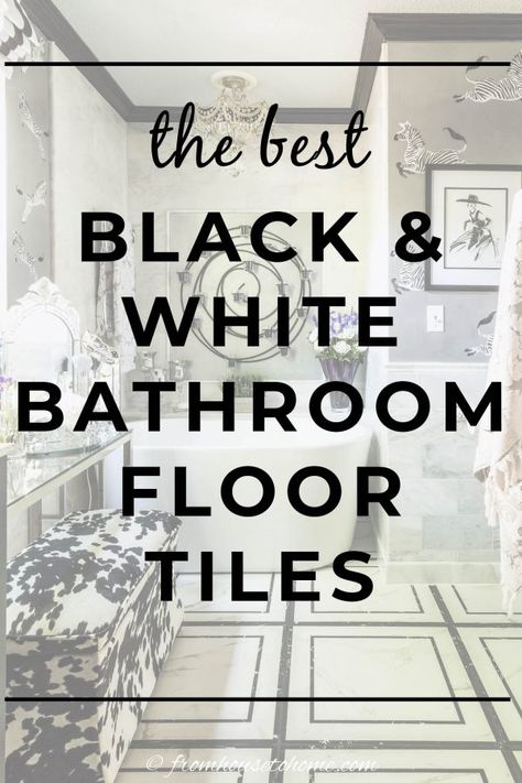 If you are planning a bathroom makeover using black and white floor tile, this list will give you some inspiration and provides the sources for the tiles. White Bathroom Floor Tile Ideas, White Bathroom Floor Tile, White Bathroom Floor, Black And White Bathroom Floor, Black Mosaic Tile, Black And White Floor, White Mosaic Tile, Black And White Tiles Bathroom, Black And White Bathroom