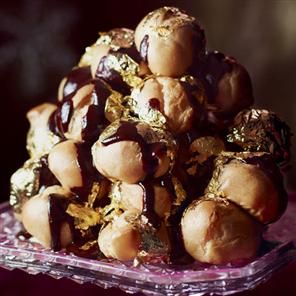 Salted caramel and chocolate profiteroles Recipe | delicious. Magazine free recipes Profiteroles Recipe, Chocolate Eclair Recipe, Eclair Recipe, Delicious Magazine, Chocolate Cream Cheese, Chocolate Cream, Salted Caramel, Chocolate Recipes, Just Desserts