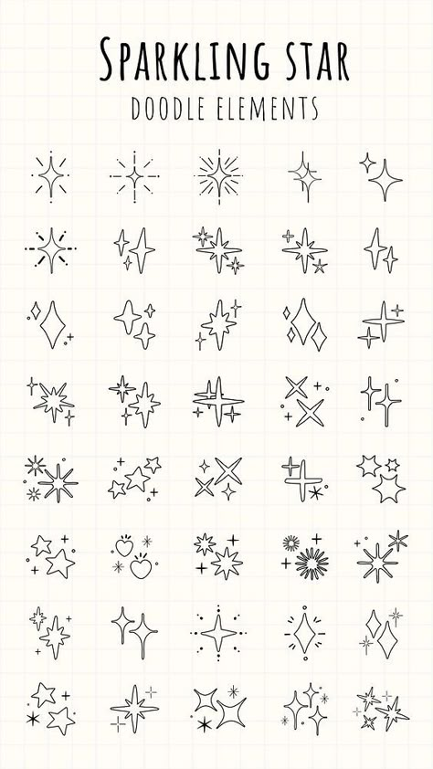 Winter Doodles Step By Step, Star Shapes Template Free Printable, Scrapbook Drawing Ideas Doodles, Space Filler Doodles, Star Vector Design, Dot Journal Ideas Doodles, How To Draw Sparkles, Embellishment Doodles, Esoteric Doodles