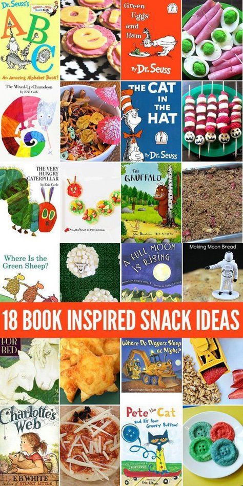 18 Book Inspired Snack Ideas for Kids. Perfect for Book Week, International Book Day or any day! Preschool Cooking, Snack Ideas For Kids, Cooking In The Classroom, Storybook Baby Shower, Snacks For Kids, Book Day, Book Party, Book Week, Kids Book