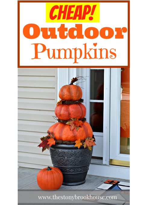 DIY Outdoor Real Looking Pumpkins Outdoor Fall Decorations, Pumpkins Crafts, Fall Topiaries, Halloween Tricks, Summer Centerpieces, Pumpkin Topiary, Fall Stuff, Fall Cooking, Stacked Pumpkins