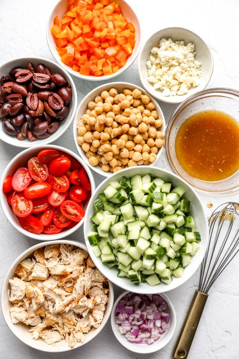 Chicken and Chickpea Salad Chickpea Salad With Chicken, Chicken Chickpea Salad, Chickpea Chicken Salad Recipes, Chicken And Chickpea Salad, Chicken Chickpea Salad Recipe, Chick Pea Salad Recipes With Chicken, Paleo Chicken Marinade, Chickpea Chicken Salad Food Dolls, Chickpea Chicken Salad