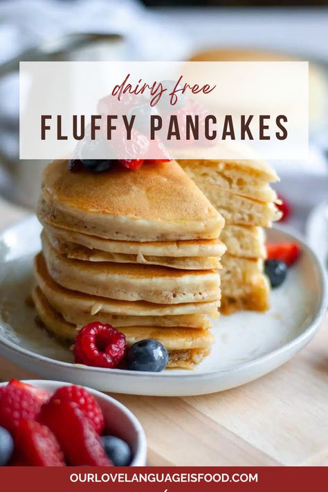 Make restaurant-worthy fluffy pancakes with this Dairy Free Pancake Recipe! With several people in our life who can’t have dairy, we’re hyper-aware of what we’re serving when they come over. We have tested this recipe thoroughly (including having some of our DF family and friends do trials of it) to iron out the ratios and everything you need to know to make a great stack of homemade pancakes. From Scratch Pancakes, Scratch Pancakes, Dairy Free Pancake Recipe, Vegan Gluten Free Pancakes, Fluffy Gluten Free Pancakes, Fluffiest Pancakes, Homemade Pancakes Fluffy, Dairy Free Pancakes, Vegan Pancake Recipes